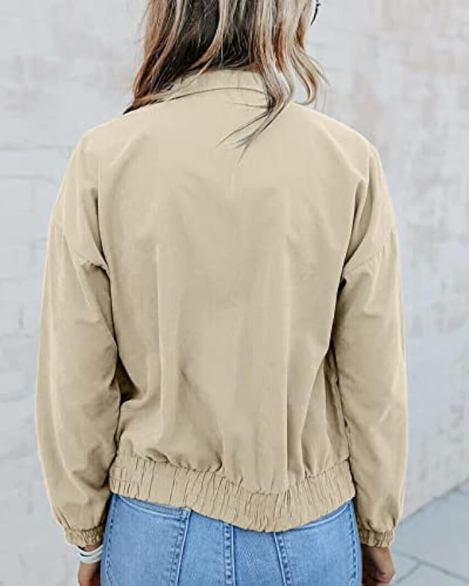 Valpweet Women's Military Jacket Lightweight Zip Snap Jacket With Pockets