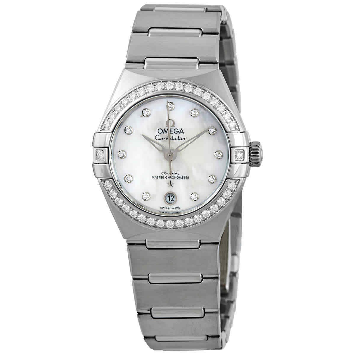 Omega Constellation automatic chronograph diamond silver women's watch-