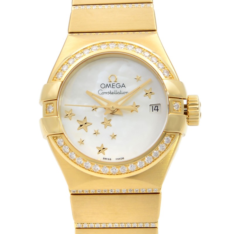 Omega Constellation 18K gold diamond mop dial ladies watch 123.55.27.20.05.002-