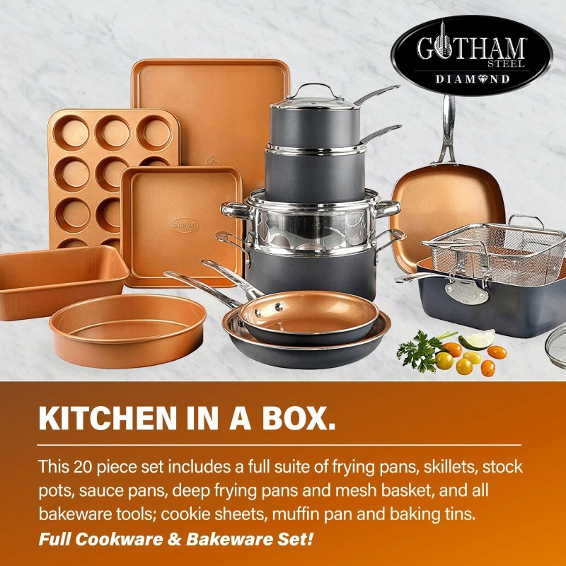 Gotham steel 20-piece nonstick cookware and baking set-3 colors to choose from