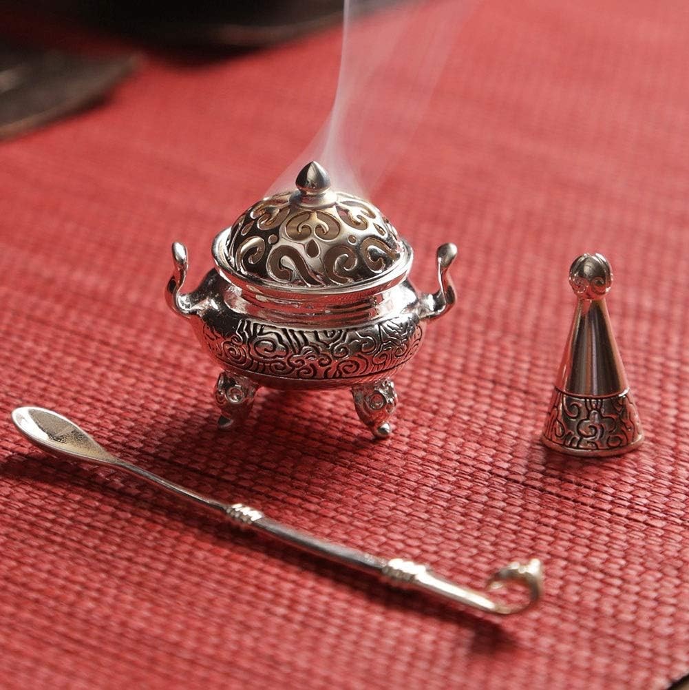 Aromatherapy Burner Silver Mini Incense Burner Handmade Vintage Jewelry Perfume Socket Home Statue Silver Incense Burner