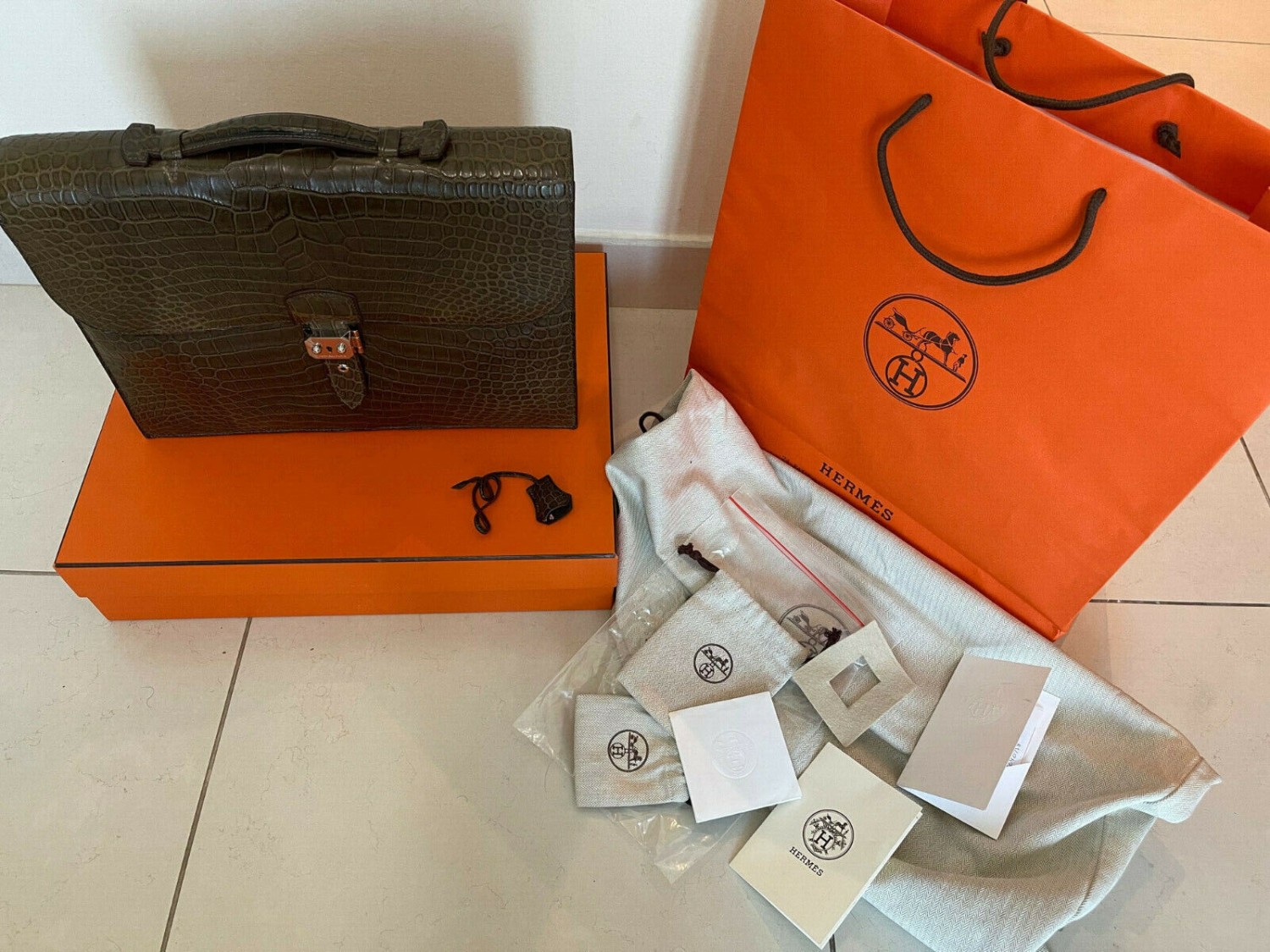 Hermes Sac A Depeche Porosus Crocodile Briefcase 38cm