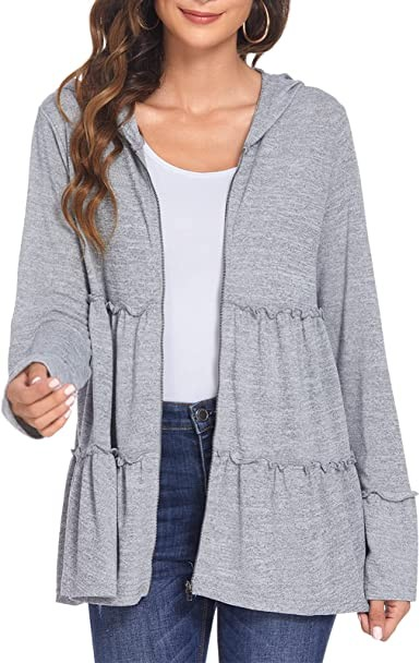 DEESHA Women's Full Zip Hoodie Pleated Pleated Layered Pleated Hoodie Jacket Long Sleeves