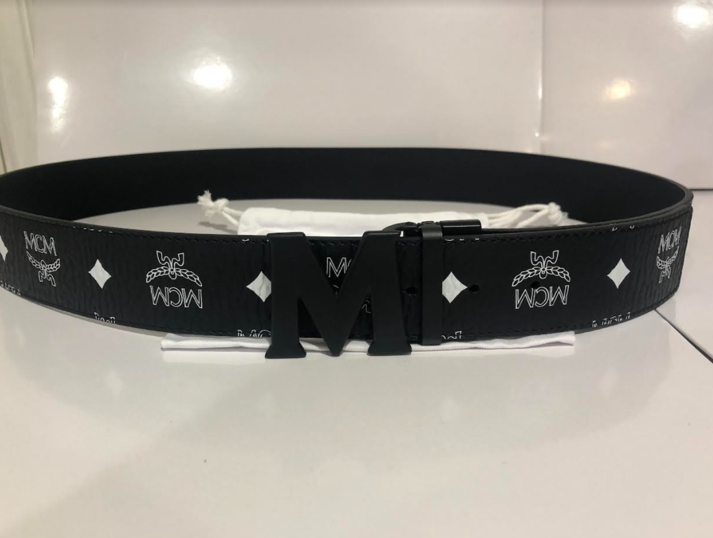 Authentic adjustable double-sided black MCM belt with black buckle-