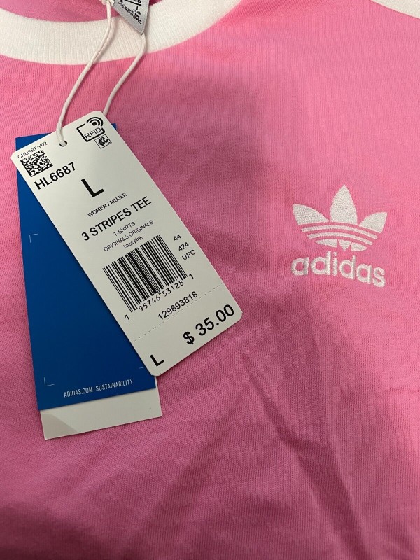 Adidas Originals T-shirt Women's Large Short sleeved Round Neck Cotton Happiness Pink-