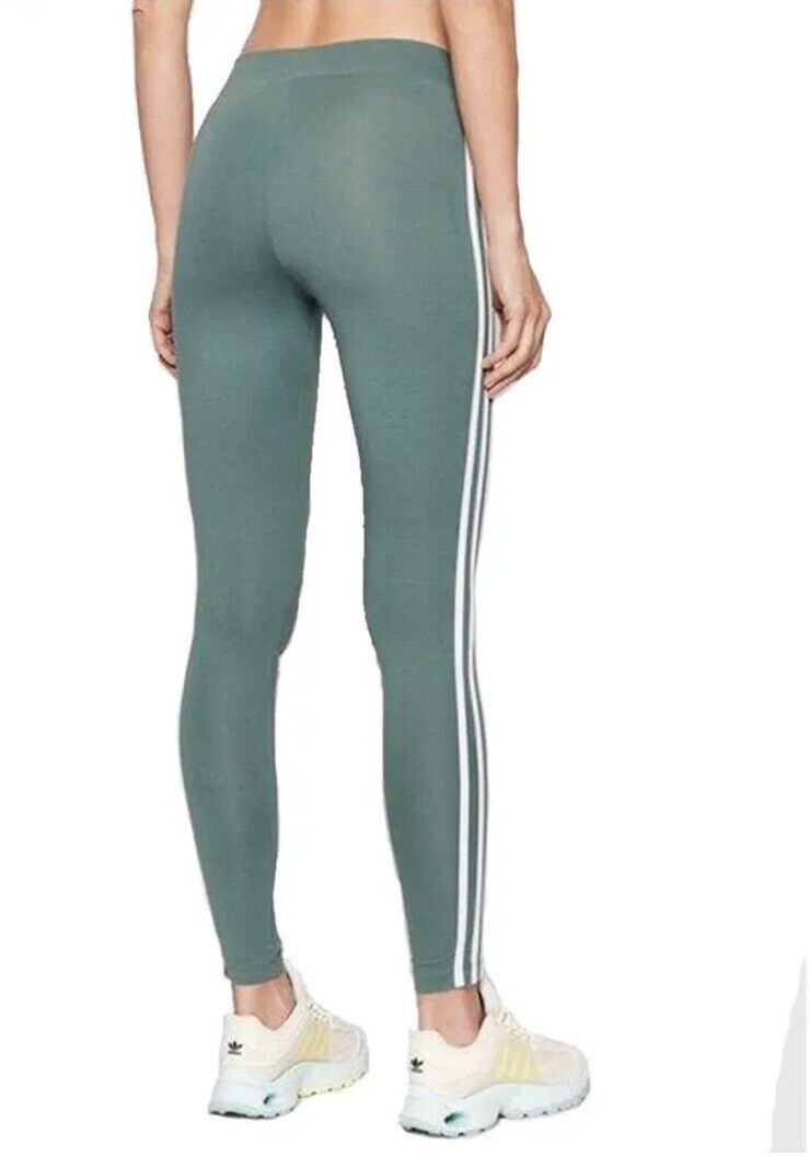 Adidas Women's Green HE0405 Adicolor Classic 3 Striped Leggings Size S-