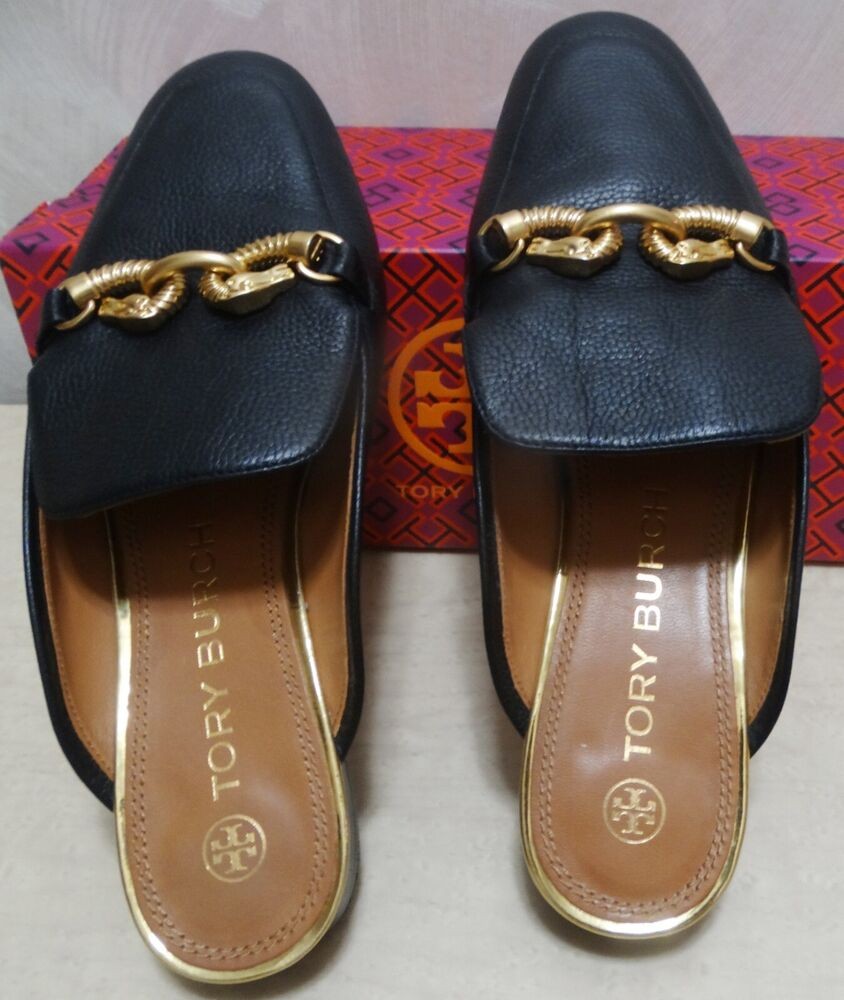 TORY BURCH Size 8 black JESSA backless mule Loafer Slip-on Women's Flats Horses