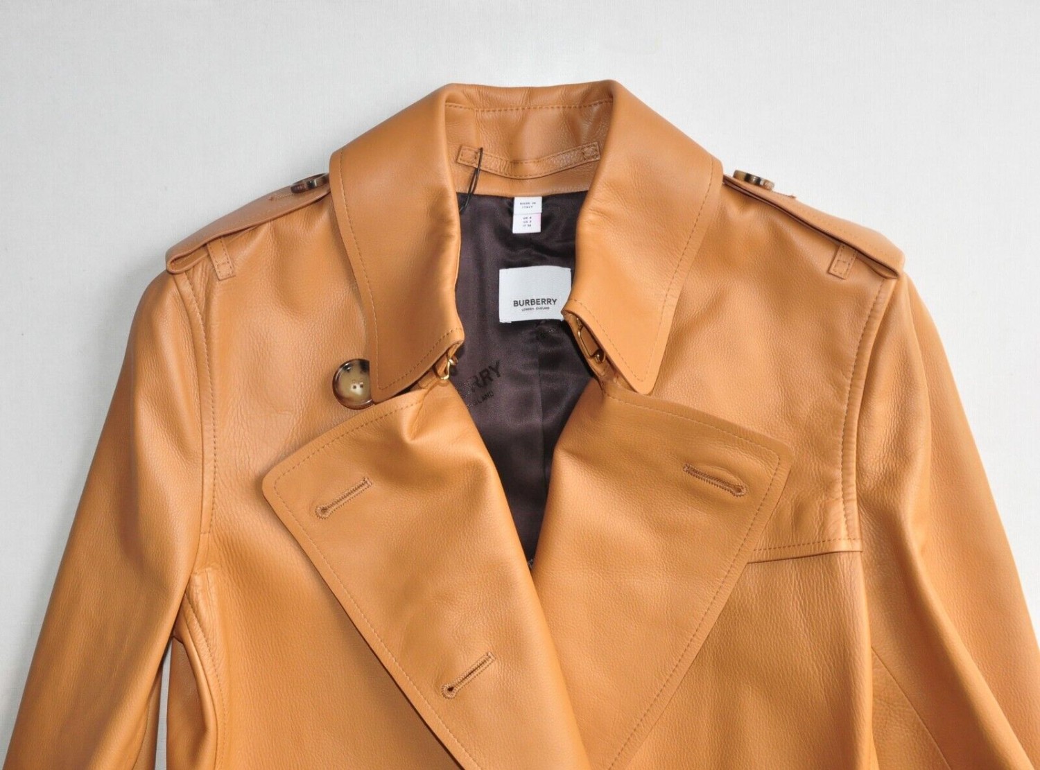 BNWT BURBERRY Haddington Calf Leather Trench Coat Womens AU4/US2 IN Brown