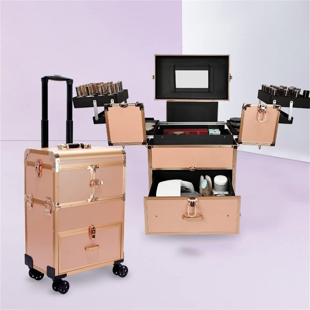 Trolley Cosmetic Bag Beauty Luggage With Wheels Makeup Nail Box Professional Beauty Trolley Case Rose Gold Suitcase