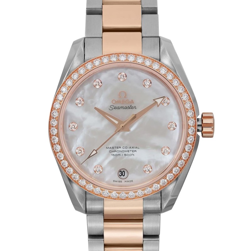 Omega Aqua Terra 18ct rose-gold steel mop dial women's watch 231.25.39.21.55.001-