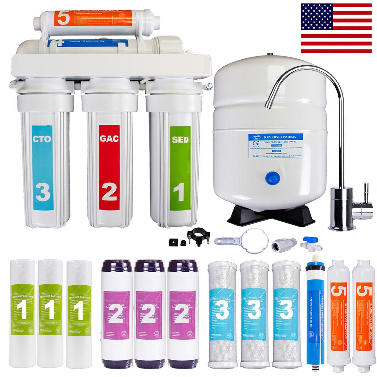 5 Stage Reverse Osmosis System Drinking Water Filtration System + 7 Extra Filter