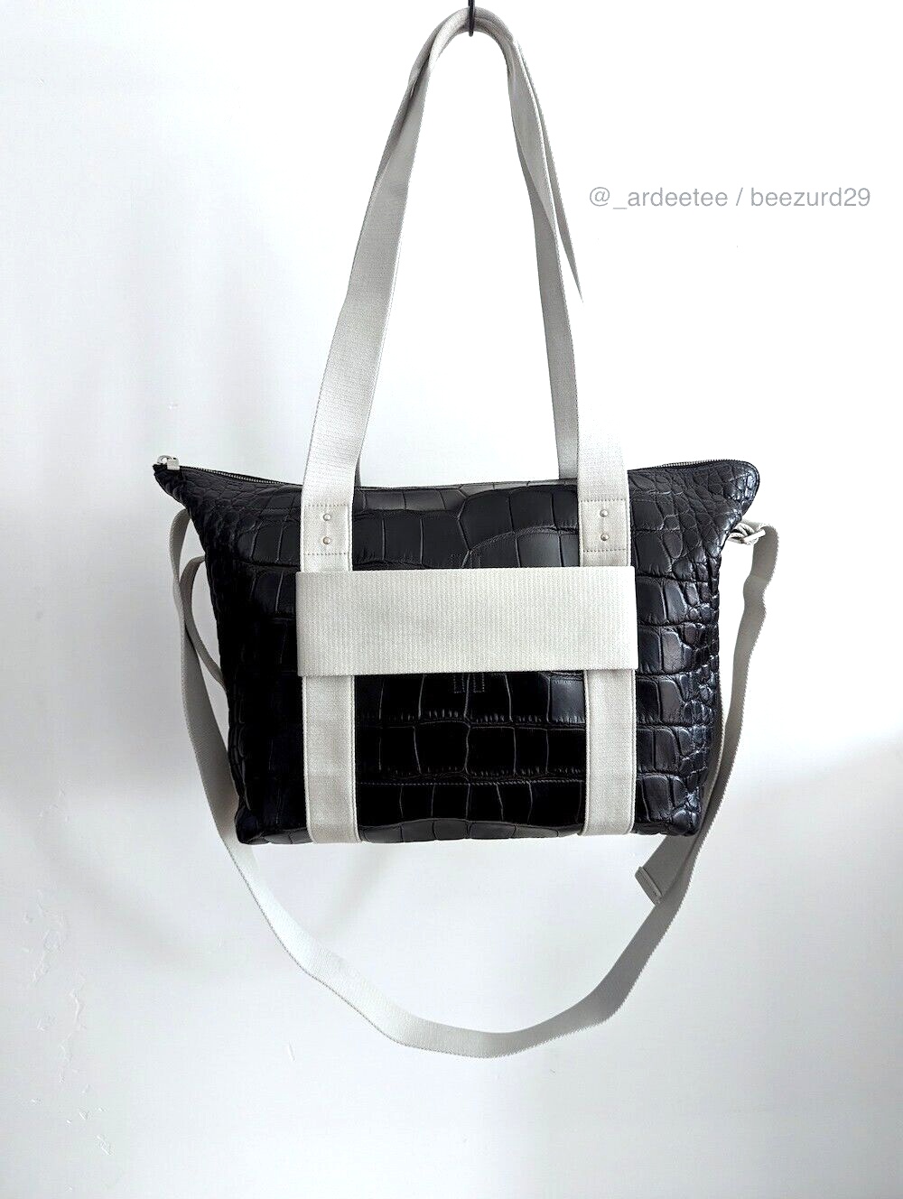 *Exotic * RICK OWENS Rare $5K JUMBO Proportional CROCODILE TROLLEY Tote Bag (Black)-