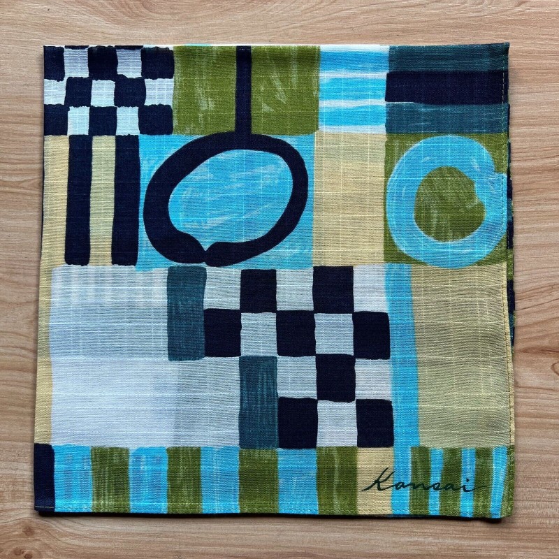 Japanese HandKERCHIEF Vintage Art Geometric Men's Pocket Square Cotton 18 inch A1176-