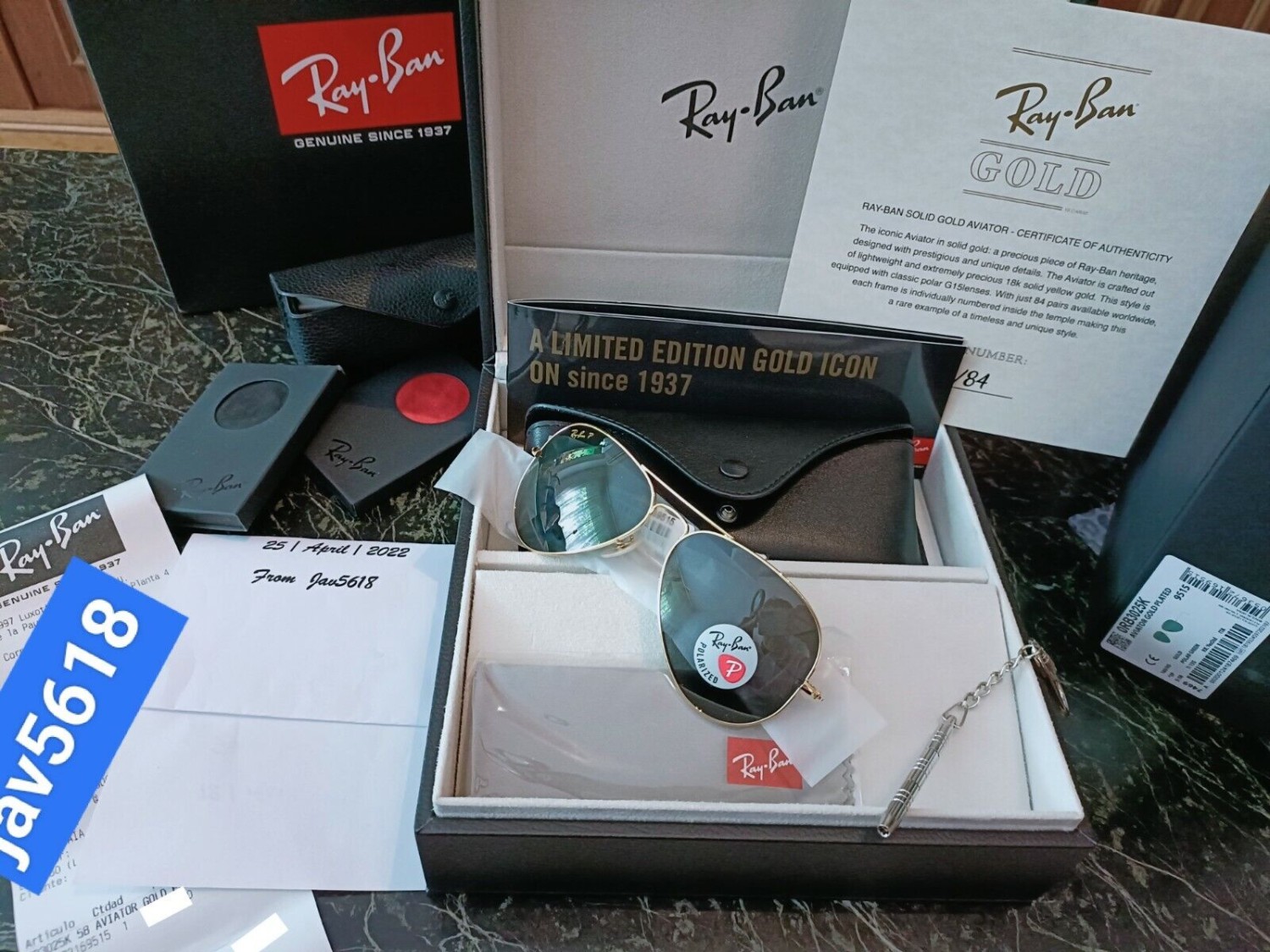 Ray-Ban pilot 3025 K Solid Gold 18k Limited 84 Rare, brand-new, intact and unique pilot * * *-
