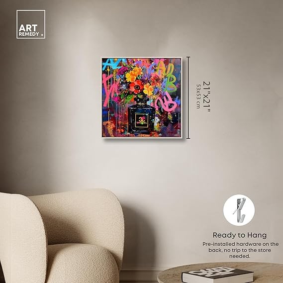Art Removal Graffiti Floral Fragrance II Graffiti Art on Canvas, Silver Frame, 20" x 20"