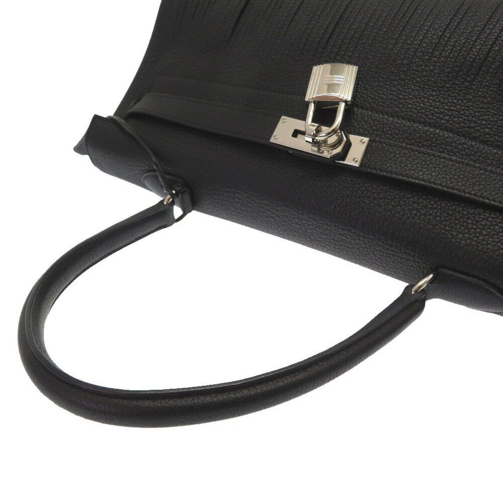 Authentic HERMES Shoulder Bag Kelly Tassel Handbag Black Taurillon Clemence 0033-