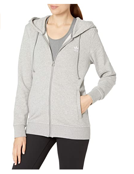 Adidas Women's Clover Essential Zipper Hoodie, Medium Gray Heather-
