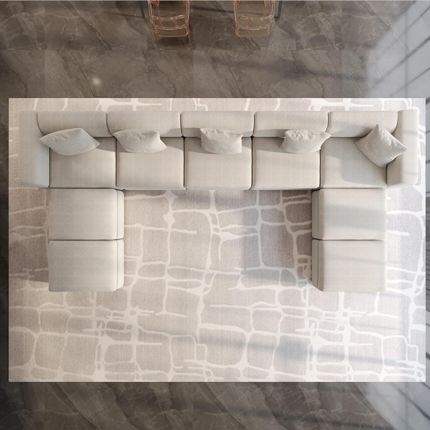 Guyii Velvet Sectional Sofa, Modern Oversized 9-Seater Sofa with 5 Pillows and Storage Footstool, 183.46" L Convertible Sofa with Cushions, U-Shaped Sofa for Living Room, Apartment, Home