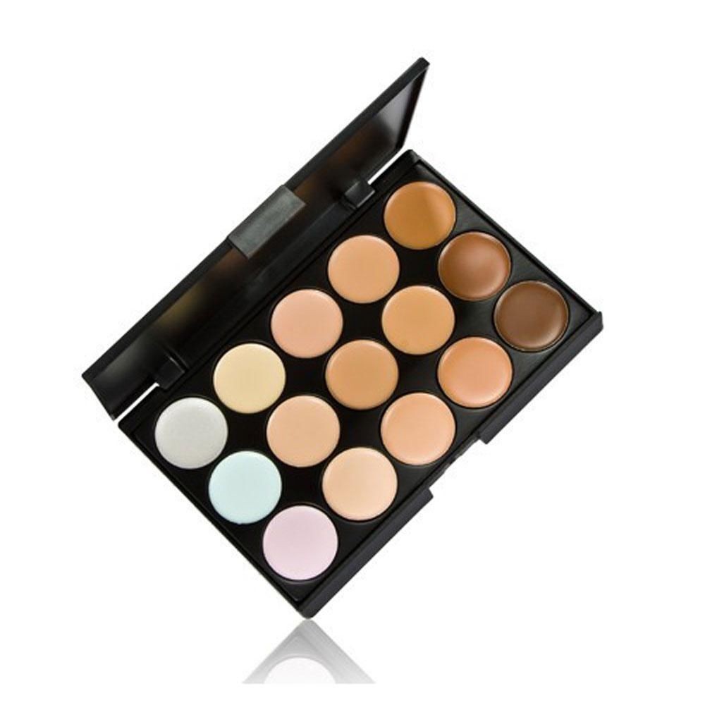 New 15 Colors Contour Face Cream Makeup Concealer Palette + Powder Brush