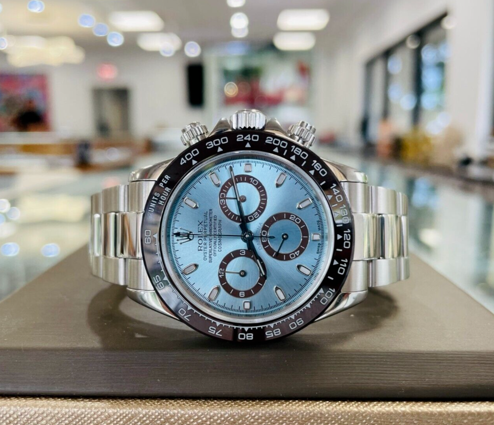 Rolex Cosmograph Daytona Steel 116520 CUSTOM Glacier Blue Ceramic Bezel Watch