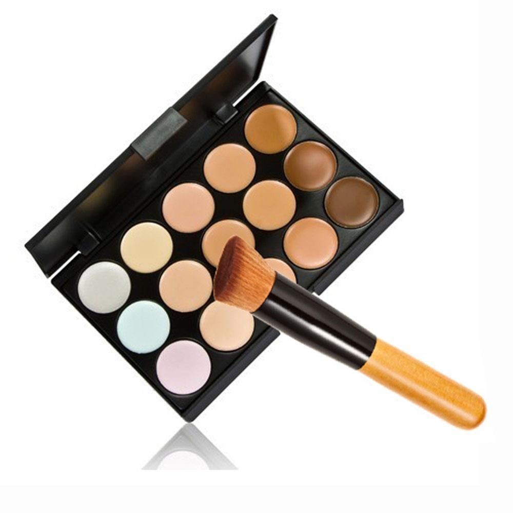 New 15 Colors Contour Face Cream Makeup Concealer Palette + Powder Brush