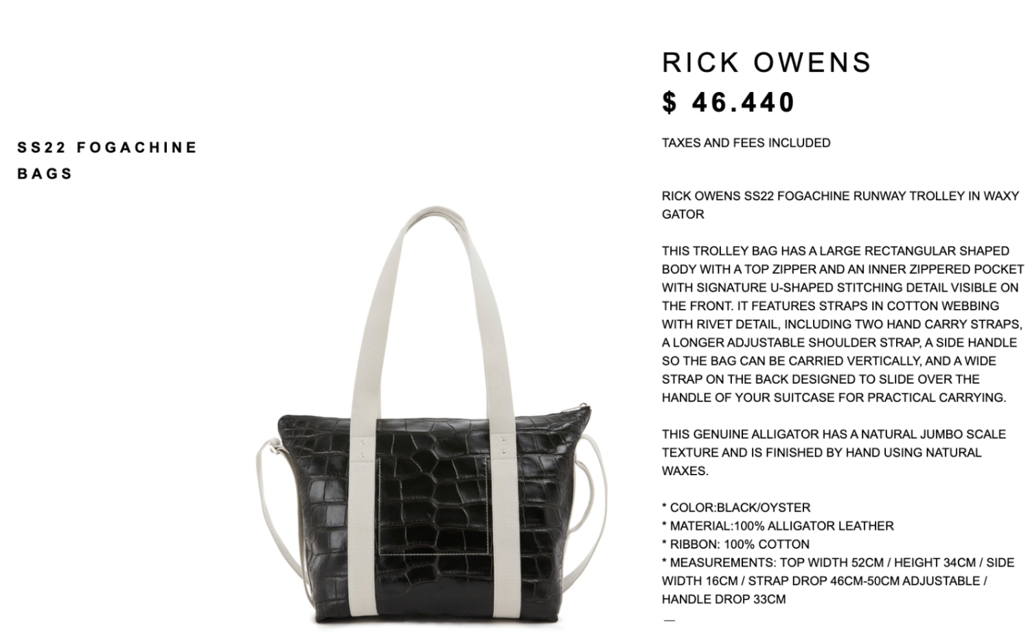 *Exotic * RICK OWENS Rare $5K JUMBO Proportional CROCODILE TROLLEY Tote Bag (Black)-