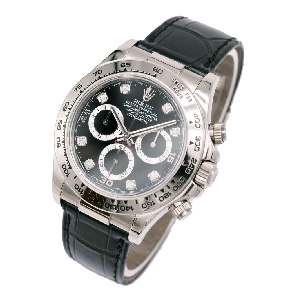 Rolex Cosmograph Daytona 116519G 18K White Gold Black Diamond Dial Men's Watch