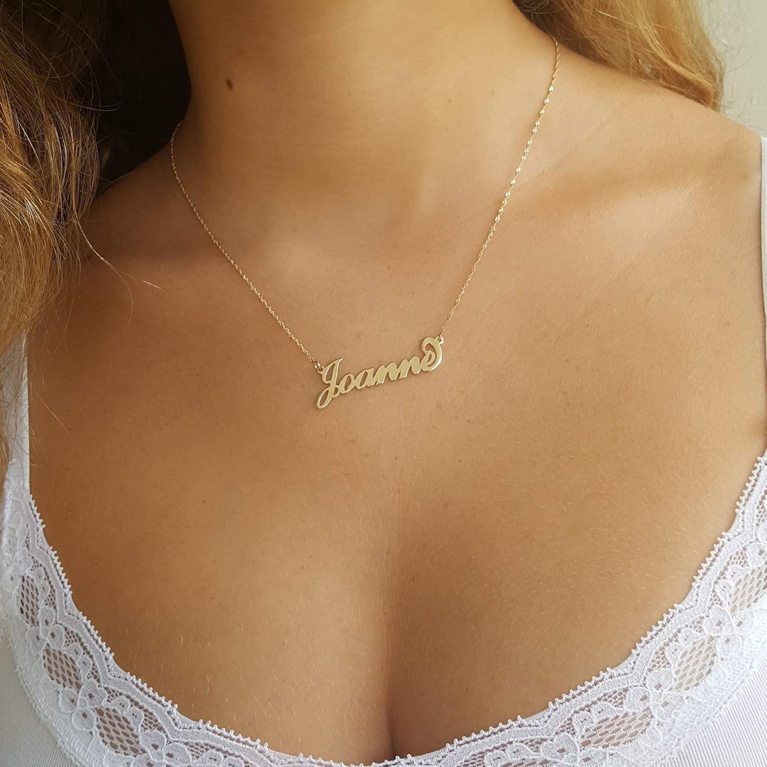 14K Solid Gold Personalized Custom Name Necklace, Script with Initial Name Plate Necklace, Jewelry for Women
