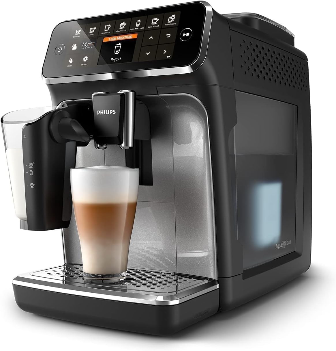Philips 4300 Series Fully Automatic Espresso Machine - LatteGo Milk Frother, 8 Coffee Varieties, Intuitive Touch Display, Black