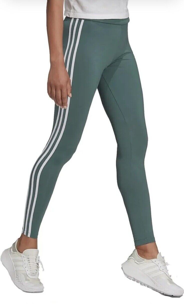 Adidas Women's Green HE0405 Adicolor Classic 3 Striped Leggings Size S-