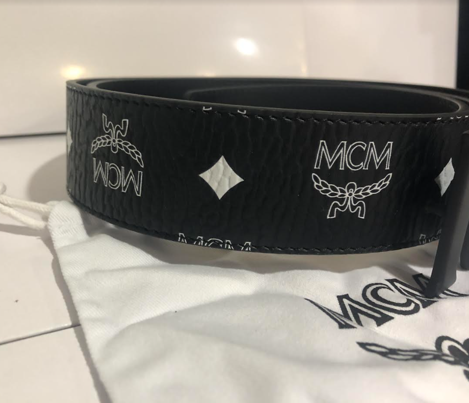 Authentic adjustable double-sided black MCM belt with black buckle-