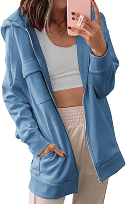 Yousify Women's Zipper Hoodie Casual Long Sleeve Sweatshirt Pullover Jacket with Pockets