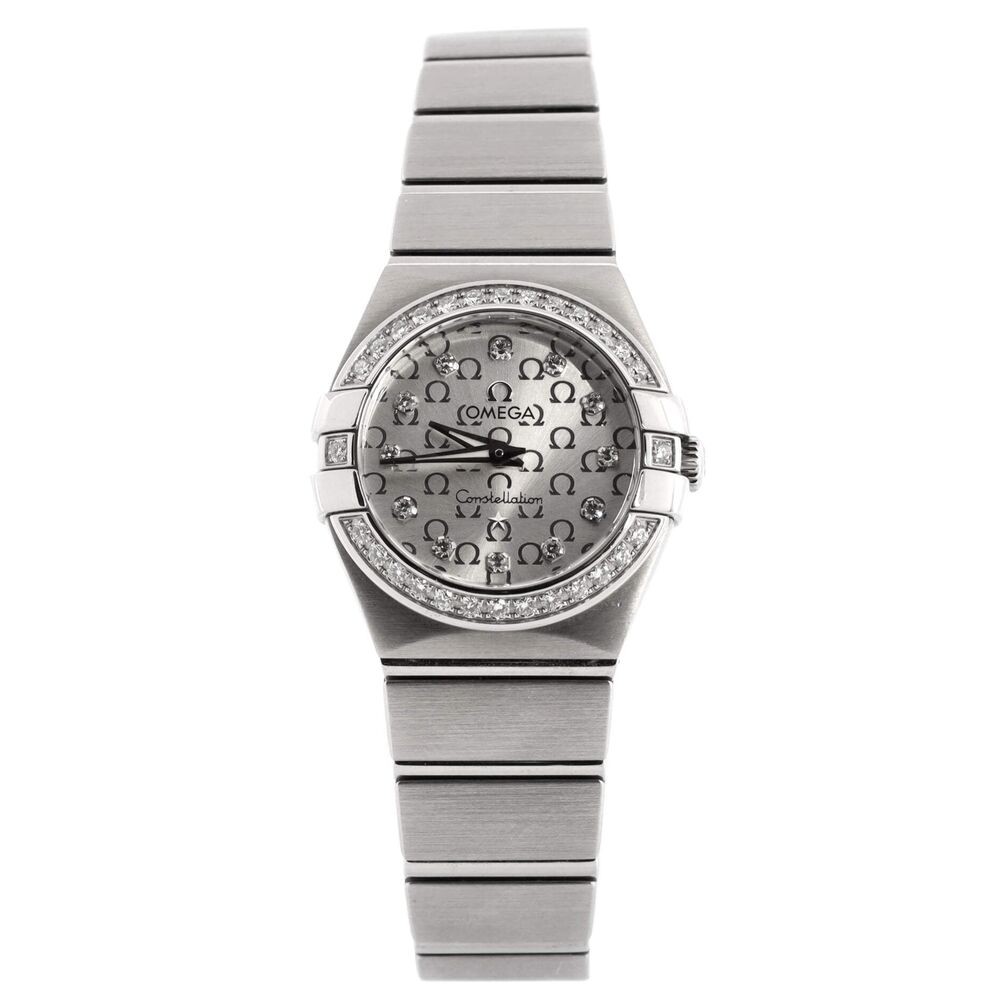 Omega Constellation quartz watch stainless steel with diamond bezel and logo-