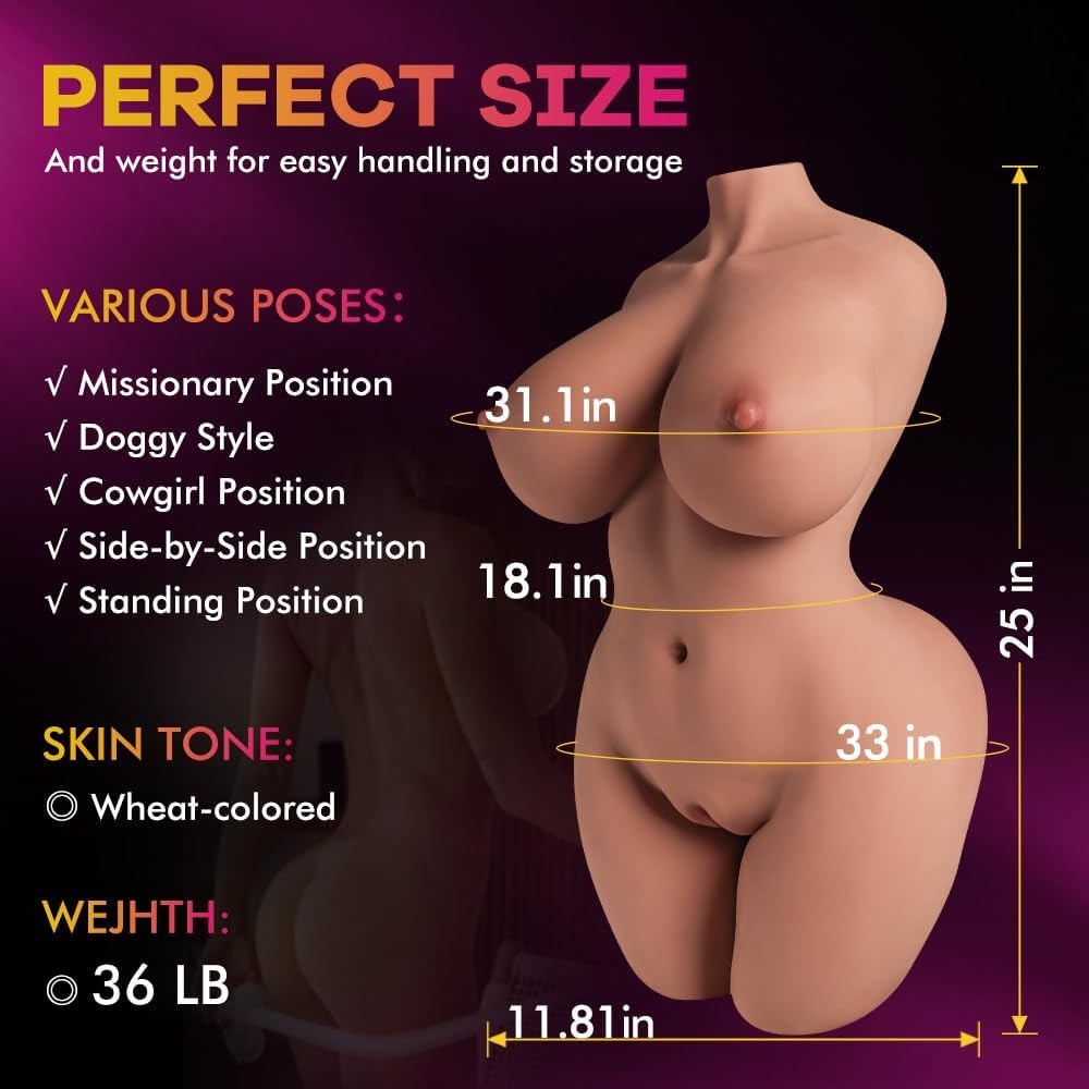 36LB Lifelike Sex Dolls, Life Size Flexible Torso Sex Doll for Men, with Soft Big Boobs Big Butt Pussy Ass, Realistic Full Size Love Doll Vagina Anal Breast Sex for Penile Train Adult Sex Toys (Wheat)
