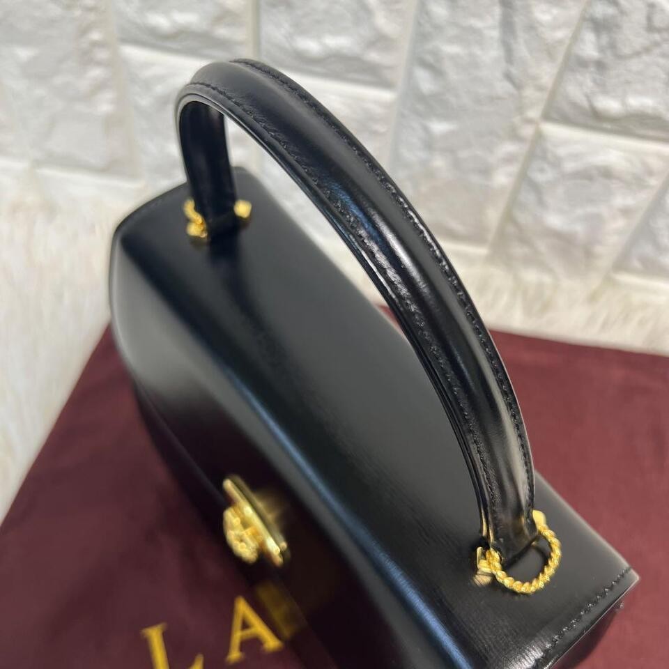 Authentic launer london top handle bag formal leather black vintage from japana