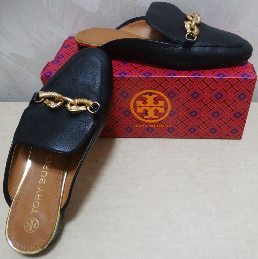 TORY BURCH Size 8 black JESSA backless mule Loafer Slip-on Women's Flats Horses