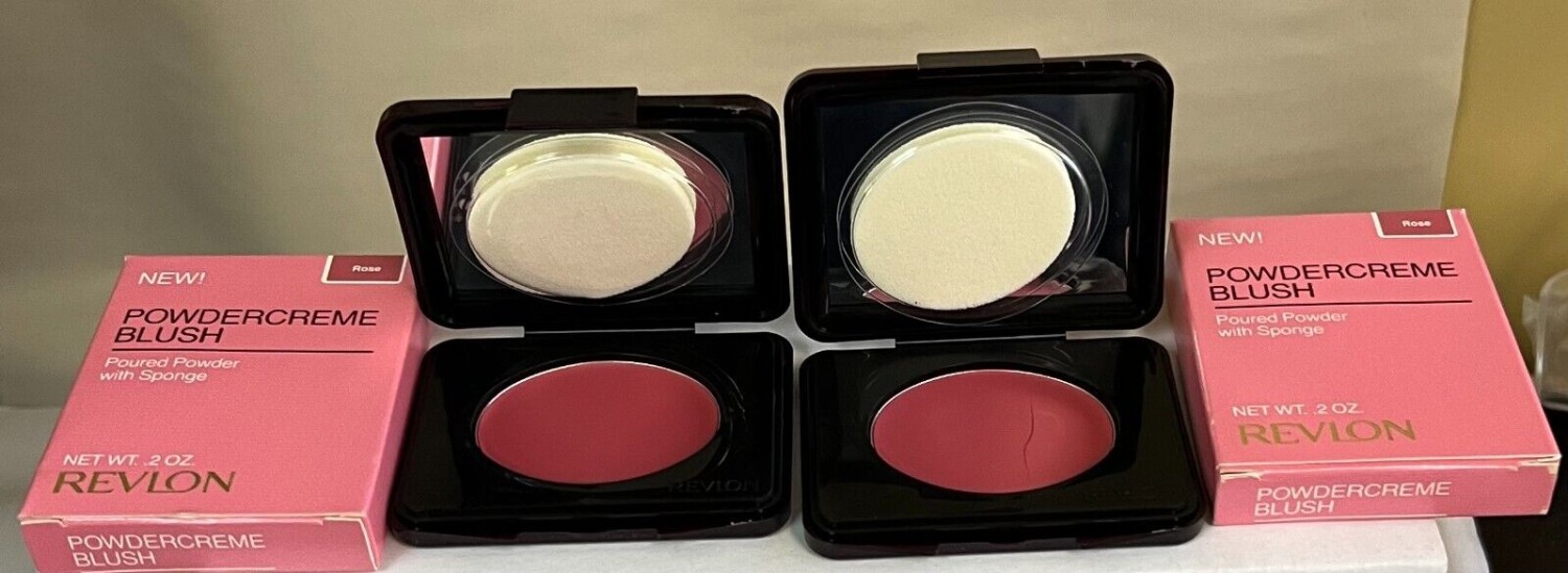 48 Revlon Powdercreme Blush With Sponge ROSE 0.2 OZ
