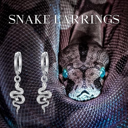 Diamond Snake Earrings for Women 925 Sterling Silver Cute Snake Hoop Dangle Earrings Snake Jewelry Gifts for Women Mom Wife Girlfriend Daughter, Sterling Silver, Diamond