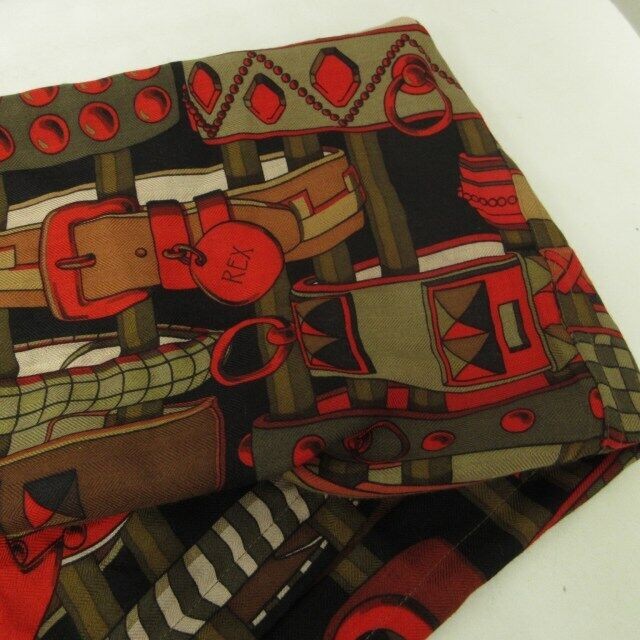 Hermes Medor Cashmere Stole Muffler Scarf All Over Pattern Silk Leather Switchin