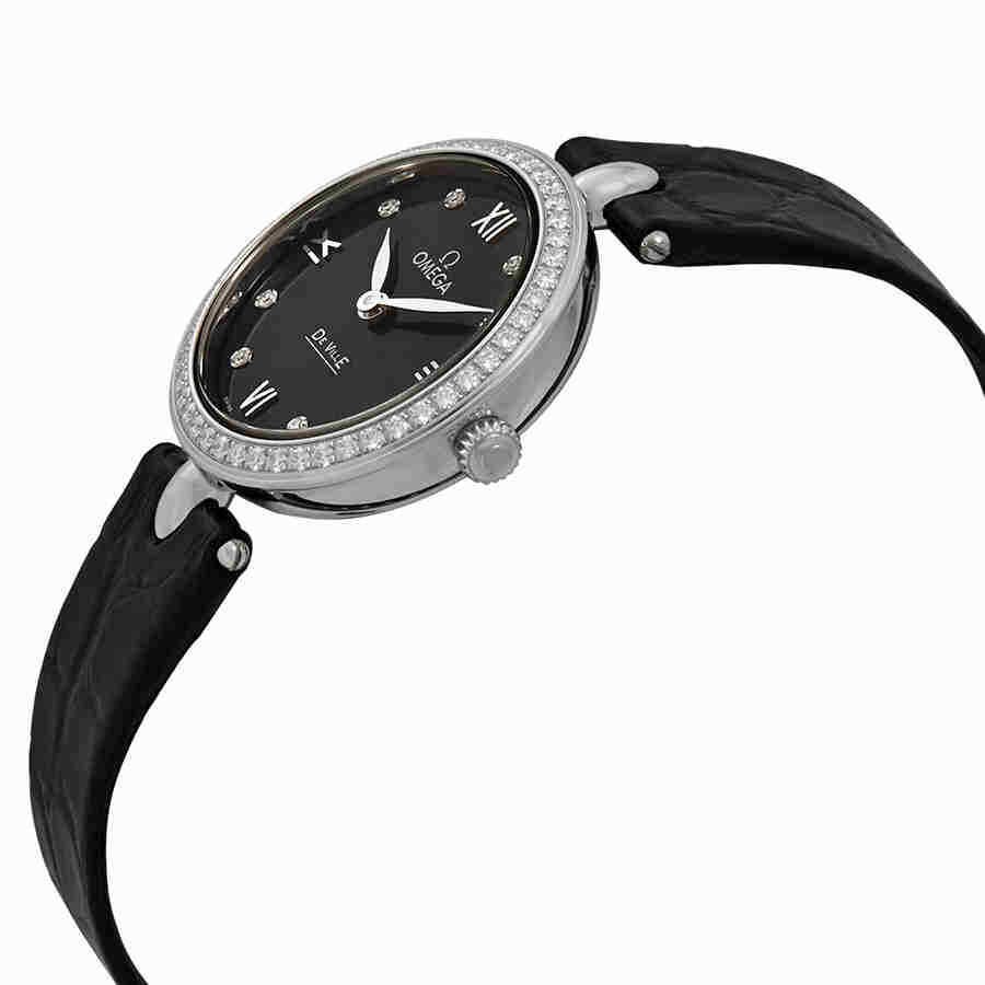 Omega De Ville Prestige Black Dial Black Leather Quartz Watch Women's Watch -