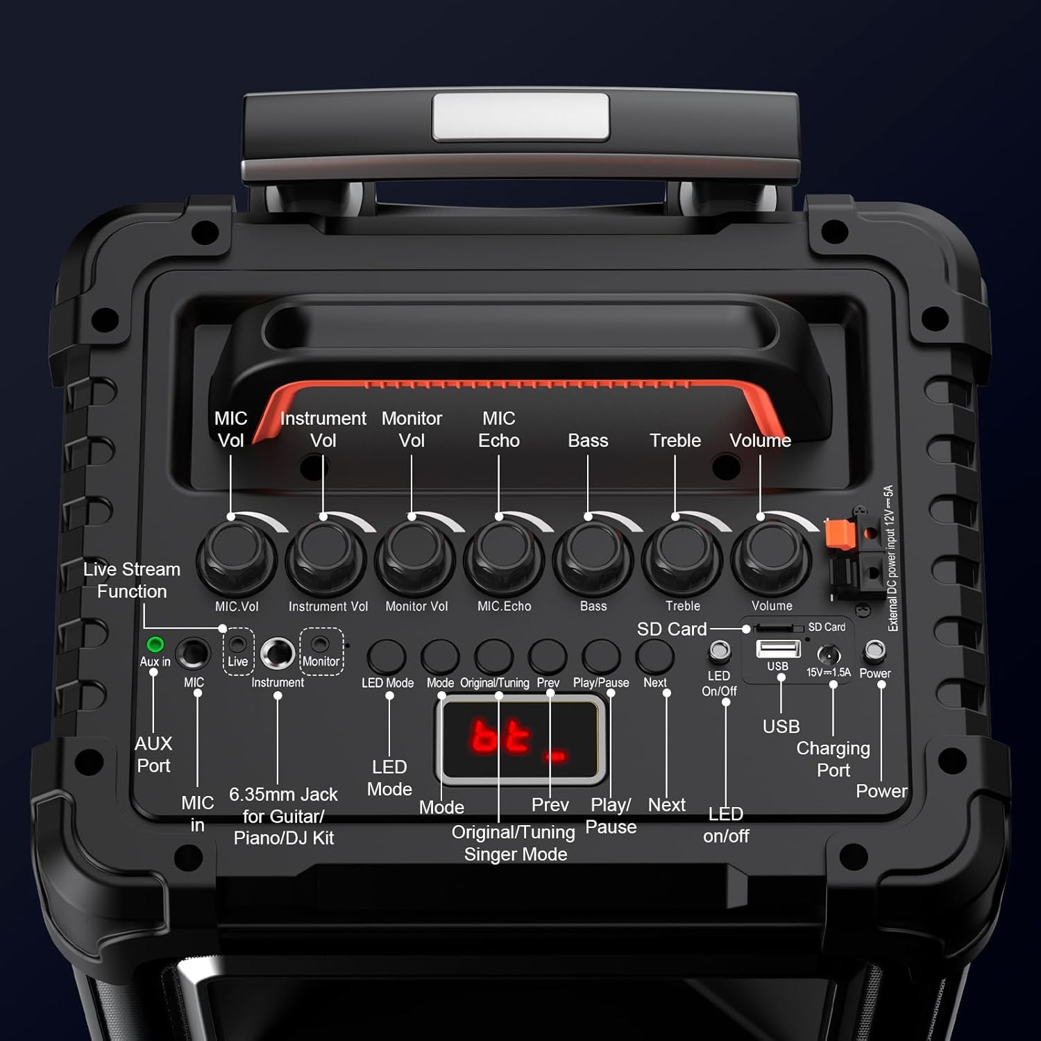 JYX Karaoke Machine with 2 Wireless Mics, 10" Woofer 500W Peak Power Big Portable Bluetooth Speaker with Bass/Treble Adjustment, PA System with Remote Control, LED Lights, Rolling Wheels and Trolley