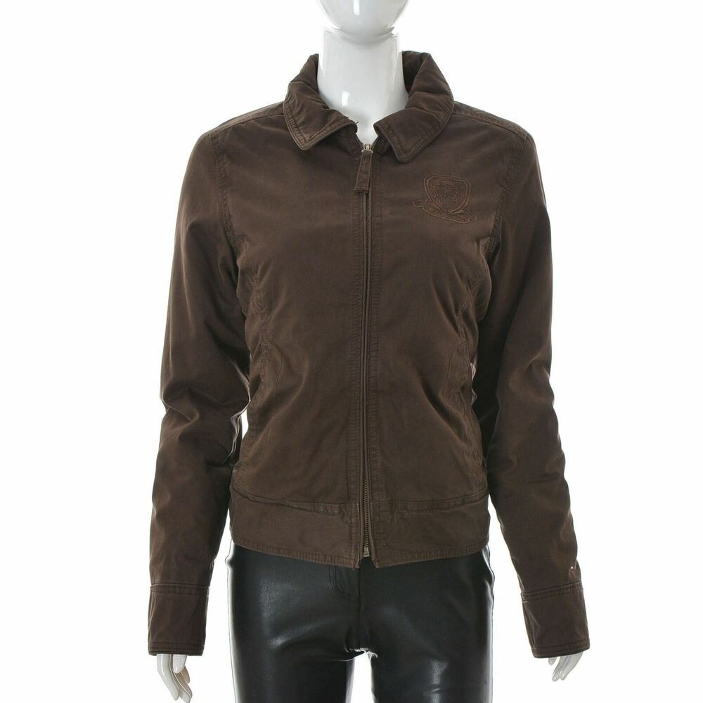 Tommy Hilfiger woman Denim Cherry jacket lady Brown Padded Lined S Small Genuine
