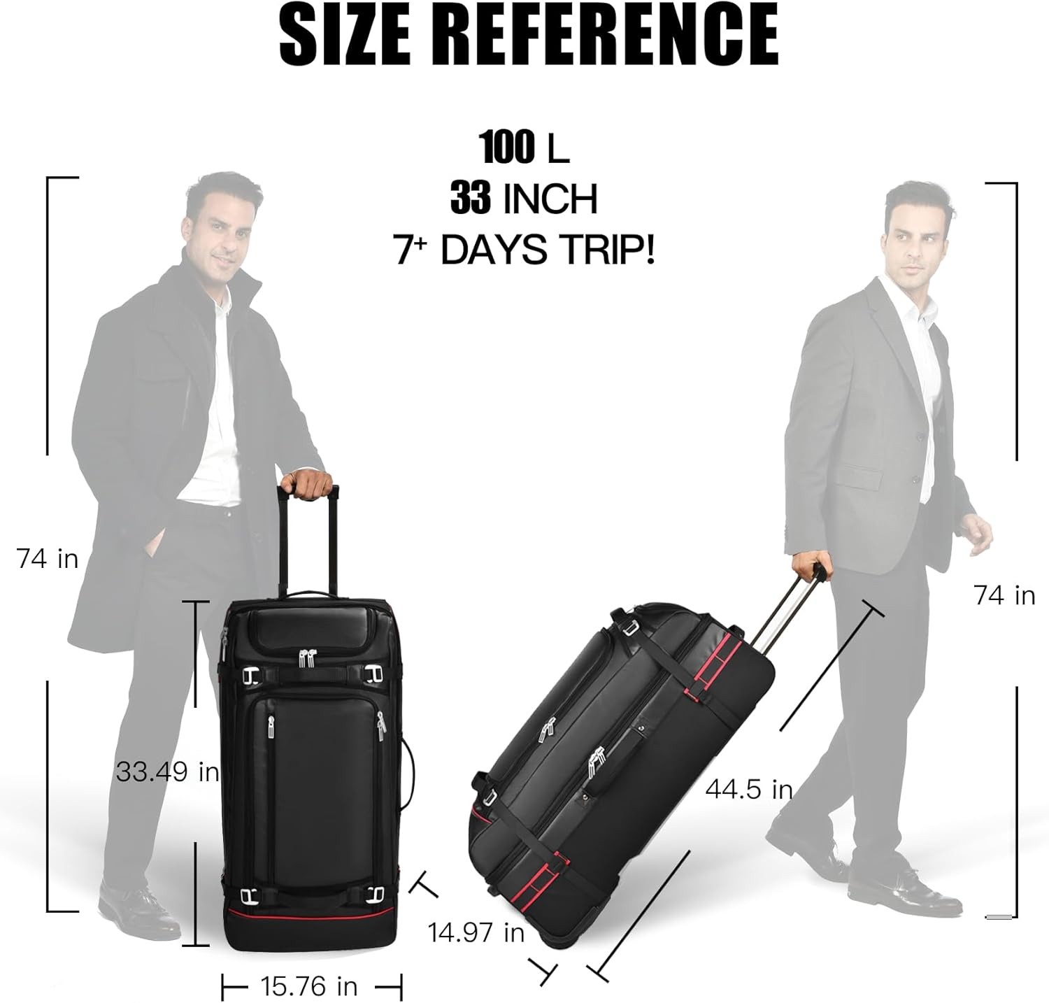 Trolley Duffel Bag with Wheels – 100L Large Travel Bag with 4 Handles, Compression Straps, Heavy Duty Duffel Bag for Travel Wheeled Luggage, Expandable Luggage, Luggage for Long Distance Trips, Elegan