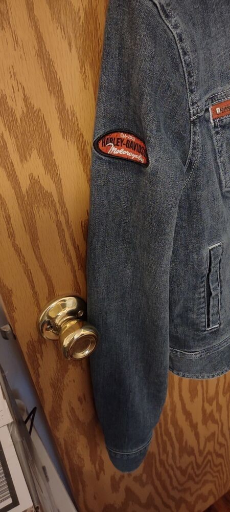 Vintage Women Harley-Davidson Denim Jacket Embroidered Zip Up sz L #99065-08VW