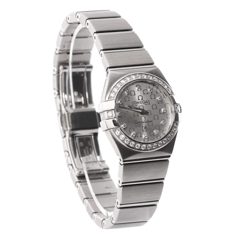 Omega Constellation quartz watch stainless steel with diamond bezel and logo-