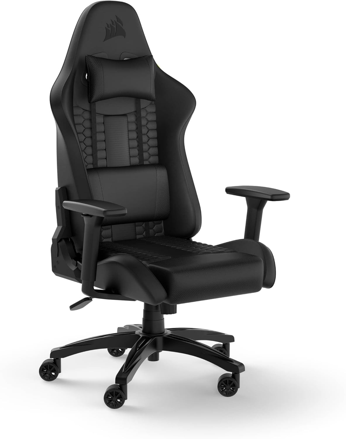 Corsair TC100 Casual Gaming Chair - Faux Leather - Racing Inspired Design - Lumbar Pillow - Removable Memory Foam Neck Pillow - Adjustable Seat Height - Adjustable Armrests - Black
