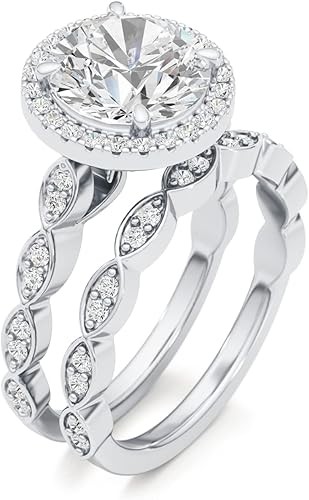3/4 Carat Lab-Grown Diamond and 3 Carat Moissanite Wedding Ring Set Women's 14k White Gold Promise Ring