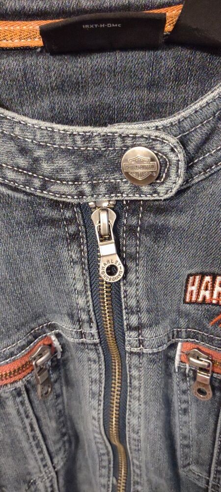 Vintage Women Harley-Davidson Denim Jacket Embroidered Zip Up sz L #99065-08VW