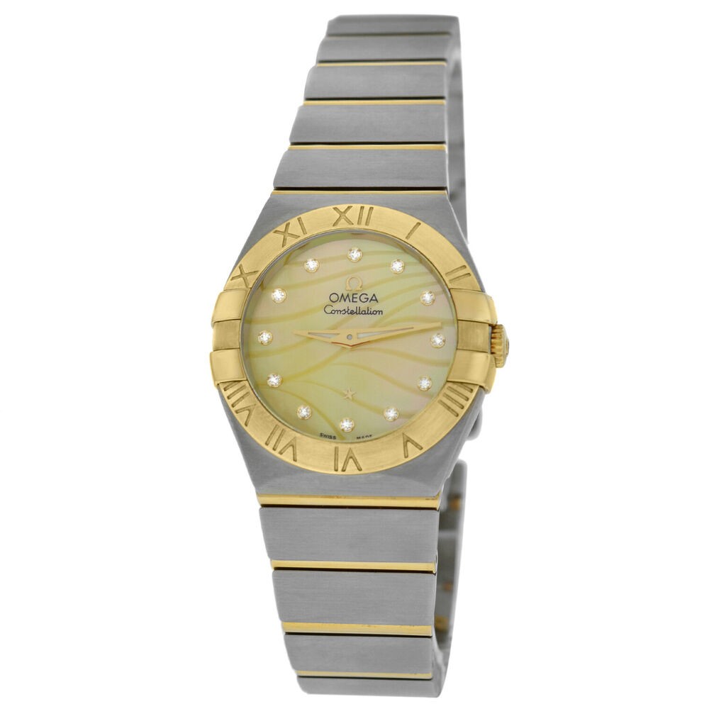 Omega Constellation 123.20.27.60.57.001 Diamond 18K Gold Steel 27mm Quartz Watch-