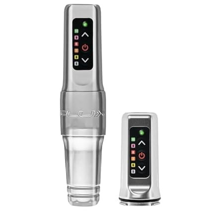 Microbeau - Flux Mini Wireless Tattoo Machine for Makeup Application - 2.5mm Stroke & Up To 5 Hours Battery - Slim, Ergonomic Design, Includes 2 Batteries (Silver)